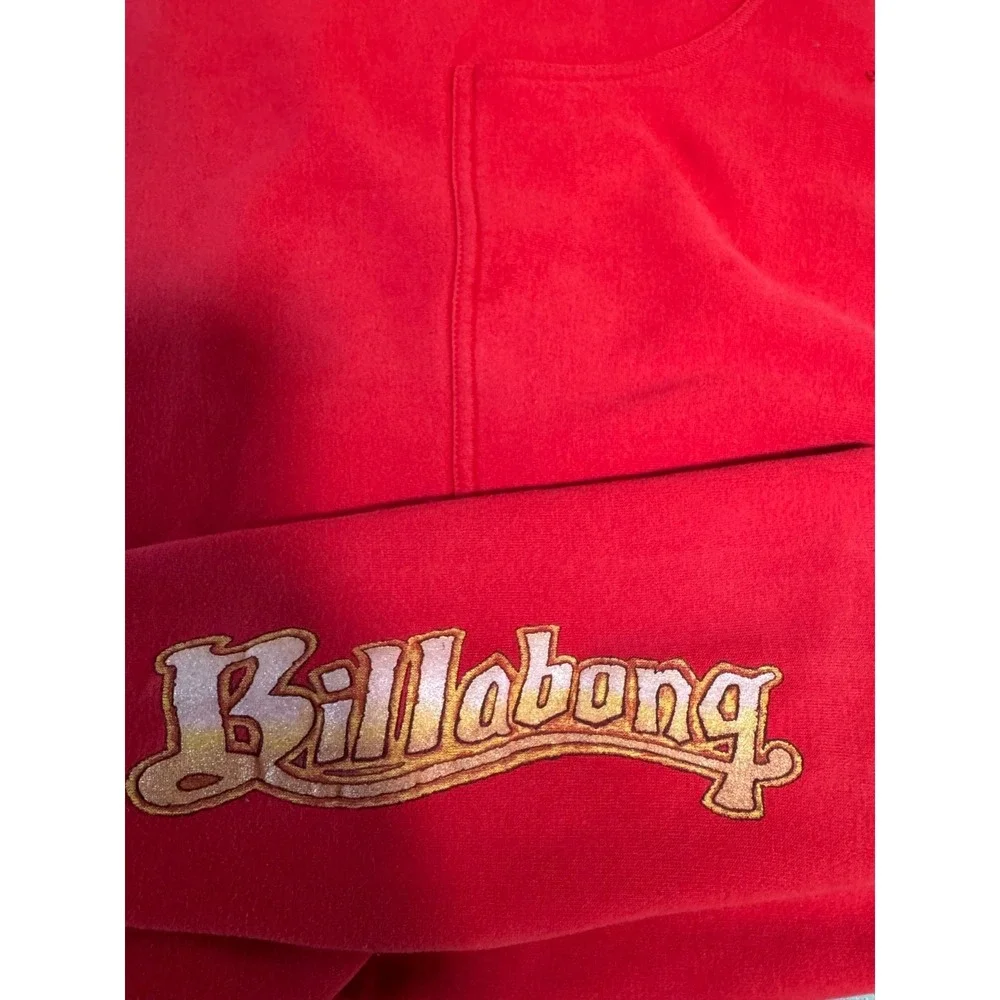 Vintage Billabong Quad Hit Hoodie Y2K Surf Skate Grail Red Gold Spell Out S RARE